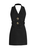 Spring New Short-Sized And Hip Dress Femininity Sleeveless Hanging Neck Deep V Neck Open Back To