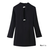 Temperament V-Neck Women's Clothing New Fashion Pure Color Loose Long-Sleeved T-Shirt