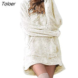 Women Long Sleeve Plush Hoodies Lady Autumn Winter Warm Solid Fluffy Hoody Flannel Pullover Pajama Loose Hooded Sweatshirts