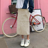 y2k Grey Retro Long Skirts Prepply Baggy Cargo Patchwork Ruched Midi Skirts Women Streetwear Pockets Korean Skirts