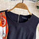 Summer Ripe Style Retro Temperament Sleeveless Round Recipient Waist Thin Sleeveless A Word Dress Elegant