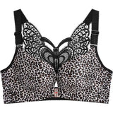 Leopard Front Closure Bra Wireless Beauty Lace Back Bras for Women Plunge Push Up