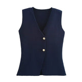 Women's ZA New Multi-Color Button Knitted Vest Vest Half-Skirt