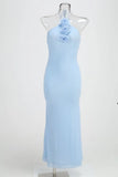 High-End Women's New Sexy Bare Back Hanging Neck Dress Dress Flower Decorative Temperament Banquet Dress