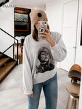 Woman Print Grey Sweatshirt For Women Tops Designer luxury Long Sleeve Winter Autumn Sweatshirt O-neck Pullovers Tops-Outfit