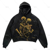 autumn and winter men street trend letter print sweatshirt retro high street loose couple pullover hooded sweatshirt-Outfit