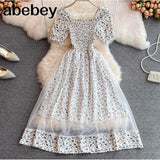 New Floral Summer Dress Women Vacation Casual Blackless Short Sleeve Slim Ladies French Style
