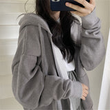 Women Oversized Hoodies Autumn Casual Solid Zipper Sweatshirts Korean Version Loose Thin Long-sleeved Hooded Female Jacket