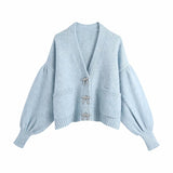 winter women cardigan casual fashion new office ladies sweater mujer button pockets flare sleeve