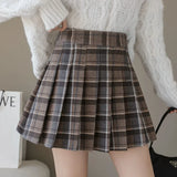 Korean Fashion Wool Plaid Skirt Harajuku All-match A-Line High Waist School Pleated Skirt Preppy Sweet Kawaii Mini