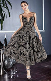 Elegant Black Full Floral Straps Skater evening