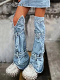 Casual Denim Pant Legs For Women Loose Solid Lace Up Minimalist Pants Leg Female Summer Fashion Accessories