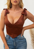 V-neck Solid Strap Knots Crop