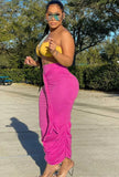 Solid Color Bandeau Bra and Long Skirt Two Piece