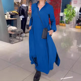 Autumn And Winter New Leisure Loose Solid Color V Collar Long-Sleeved Dress