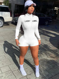 Streetwear Bodycon Rompers Women Jumpsuits Zipper Long Sleeve Rompers Playsuits One Piece Outfit Black Jumpsuit Women
