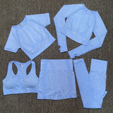 Seamless Women Sports Set Workout Sportswear Gym Clothing Fitness Long Sleeve Crop Top High Waist Leggings Sports