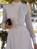 Dot Print Dresses Women Long Sleeve Shirts Maxi Dress Women A Line Elegant Office Lady Dresses Loose Hem-Outfit