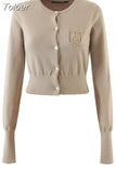 Autumn New Korean Style Preppy Style Simple Knitted Cardigan O-Neck Single Breasted Long Sleeve Women Solid Color