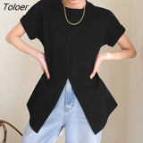 Split Flying Sleeves T Shirts Cotton Loose Elegant Office Lady Solid Women Sexy Tops Korean Fashion Summer Large