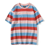 2020 Summer Brand Casual Washed T-Shirts Men Vintage Contrast 100% Cotton Tops Striped Fashion Male T