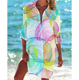 Women Printed Blouse Long Top Tunics Cardigan Half Sleeved Loose Beach Wear Swimwear Ladies Dresses Shirts Button 2023-Outfit