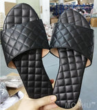 Summer Shoes Slip On Flat Slides Sandals For Female Casual Slippers Lingge Argyle Beach Shoes Luxury Sandalias Mujer
