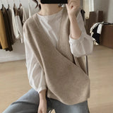 Chic Autumn And Winter French Temperament Word Collar Shoulder Design Loose Leisure Solid Color Long-Sleeved Knitted Sweater