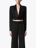 Toloer Advanced Sense Small Suit Spring 2024 New Hot Diamond Bare Back Short Long Sleeve Women's Coat-Outfit