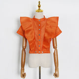 Casual Ruffle Trim Shirt For Women Stand Collar Sleeveless Solid Straight Blouses Female Spring Clothing Style