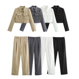 2025 New Women's Double Pocket Coat Top + Pants