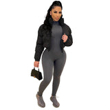 Winter Fashion Patchwork Puffer Jackets for Women 2021 Zip Up Cropped Warm Bubble Coat Winterwear Overcoat