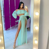 Cover-ups Set See-through Long Sleeve Crop Tops and Cover Up Skirts Two Piece Women Mesh Sheer Swimwear Beach Dress
