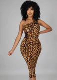 Sexy Print Bandage One Shoulder Sleeveless Midi