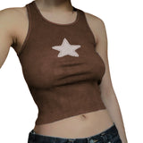 Women Y2K E-Girl Grunge Crop Tops Summer Fit Vest Star Embroidery Scoop Neck Sleeveless Casual Tank Tops for Females-Outfit