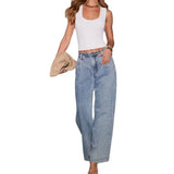 New Women's Clothing INS Wide Legs Slim Feeling Loose Drag Floor Denim