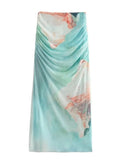 Summer New Women's Printed Silk Net Jumpsuit + High-Waisted Jersey Net Half-Length Skirt Suit-Outfit
