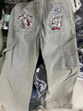 Trend Hip-Hop Funny Printed Jeans Men's And Women's High Street Fashion Loose Wide-Legged Floor Pants-Outfit
