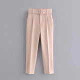 Casual Solid Color Pants For Women High Waist Belt Straight Long Pants Female 2021 Spring New Womens