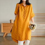 And Art Simple White Linen Shirt Women's Long 2025 Summer Thin Loose Middle-Sleeved Doll Collar