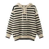 And Winter New Age-Reducing Sweater Gentle Korean Style Simple Striped Hooded Sweater Female Korean Version Slim Sweater-Outfit