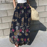 2021 Summer Autumn Long Trousers ZANZEA Floral Print Bottoms Lady Cotton Elastic Waist Pant Fashion Beach Wide Leg