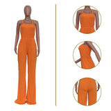 Toloer New Women's Solid Color Casual Strap Strapless Wide-Leg Jumpsuit-Outfit