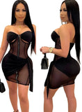 Sexy Strapless Mesh Patch Tied Club