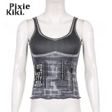 Fairy Grunge Black Ribbed Tank Top Gothic Y2k Clothes Aesthetic Hippie Crop Top Summer Camisole Streetwear