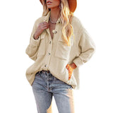 Women's 2025 New Autumn And Winter Shirt Solid Color Loose Wick Pocket Long-Sleeved Sleeve Shirt