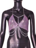 Toloer Ins Women Sexy Back Fishnet Chain Strapless Sling Top