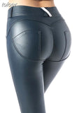 PU Faux Leather Pants Women Elastic Waist Hip Push Up Black Sexy Female Leggings Jegging Casual Blue Skinny Pencil