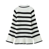 Black-And-White Striped High-Necked Pullover In Autumn-Outfit