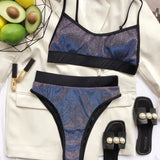 2 Piece High Waist Shiny Strap